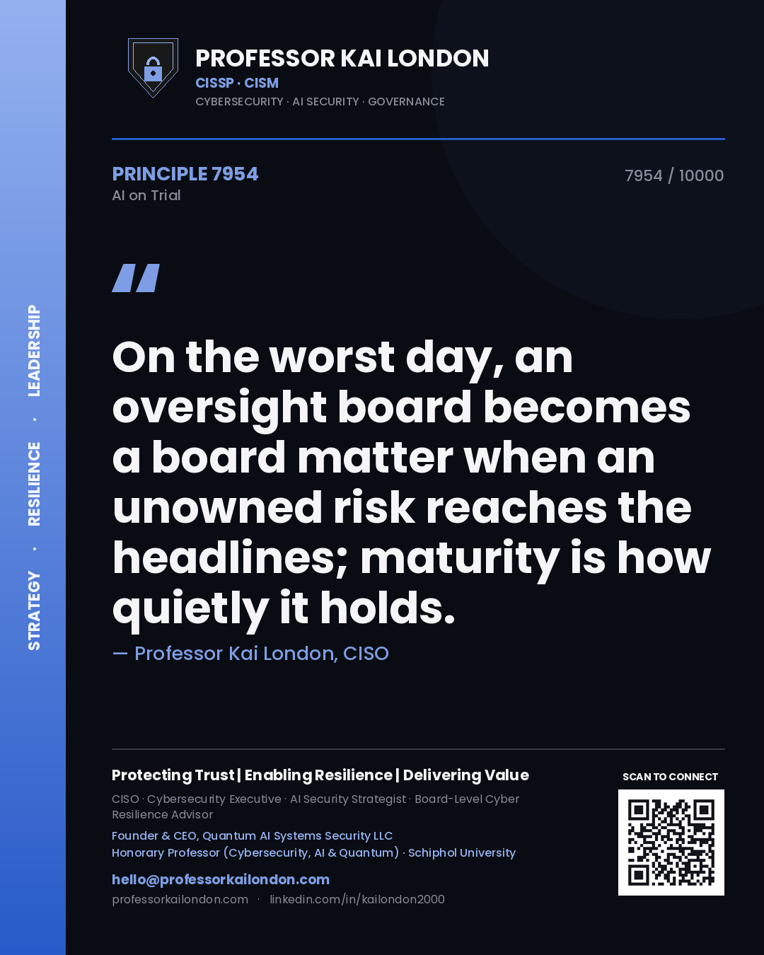 Professor Kai London principle 7954: On the worst day, an oversight board becomes a board matter when an unowned risk reaches the headlines; maturity is how quietly it holds.
