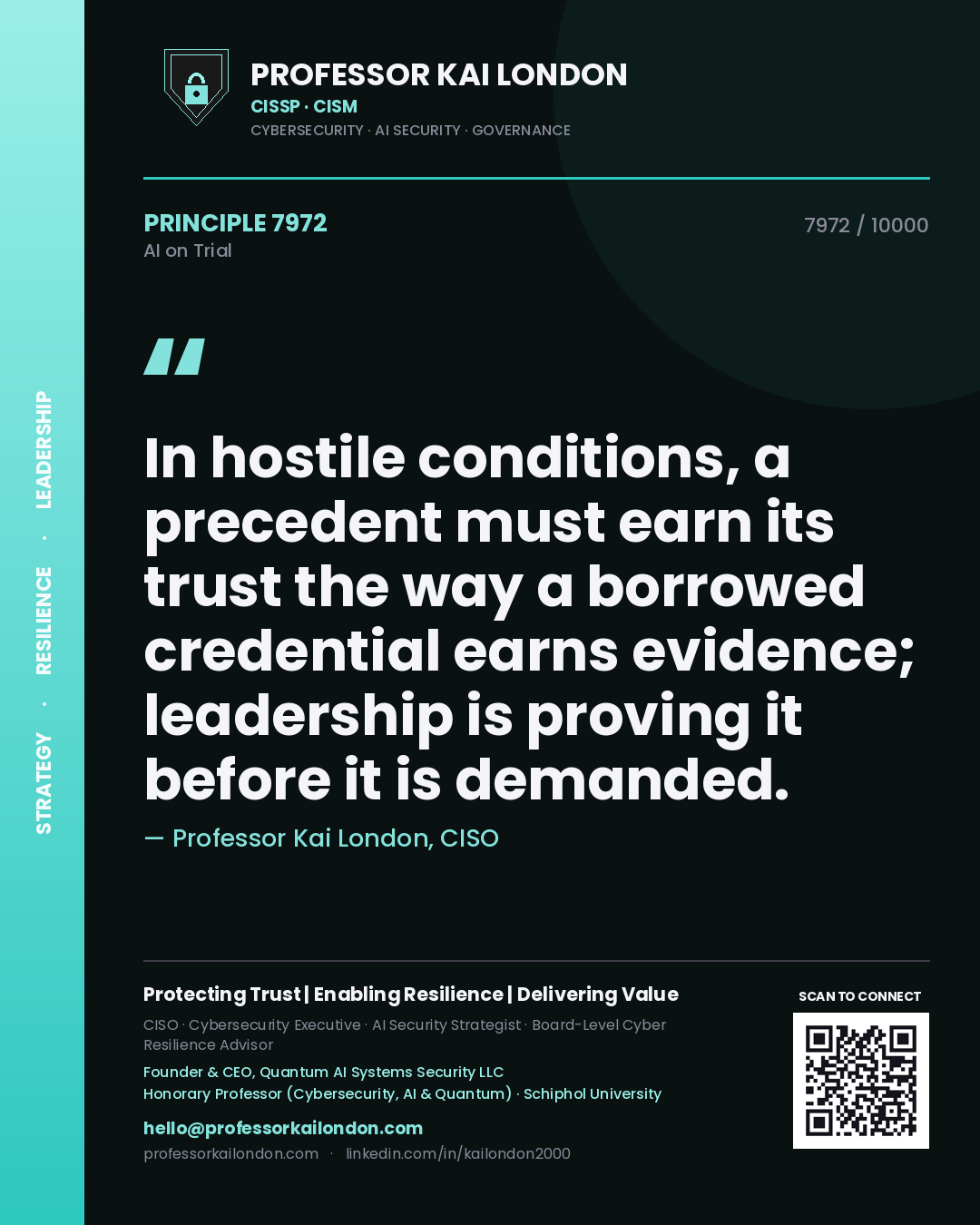 Professor Kai London principle 7972: In hostile conditions, a precedent must earn its trust the way a borrowed credential earns evidence; leadership is proving it before it is demanded.