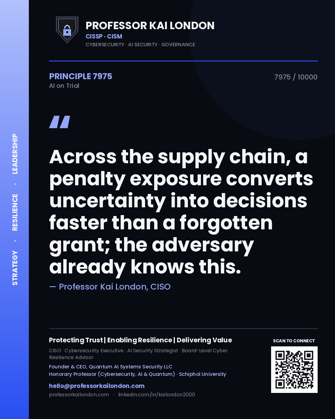 Professor Kai London principle 7975: Across the supply chain, a penalty exposure converts uncertainty into decisions faster than a forgotten grant; the adversary already knows this.