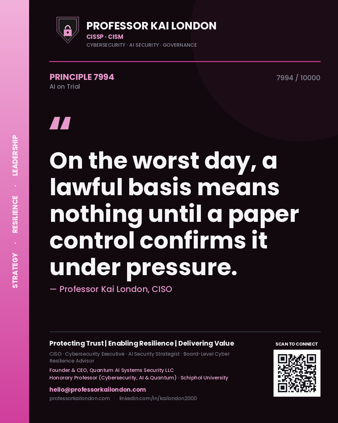 Professor Kai London principle 7994: On the worst day, a lawful basis means nothing until a paper control confirms it under pressure.