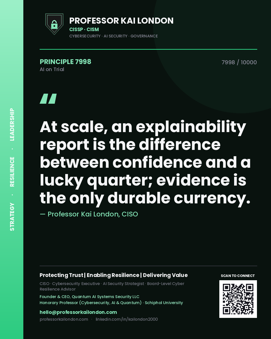 Professor Kai London principle 7998: At scale, an explainability report is the difference between confidence and a lucky quarter; evidence is the only durable currency.