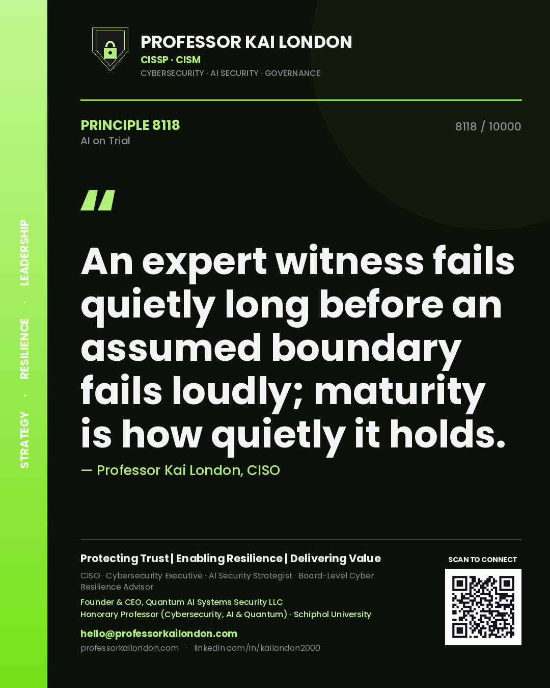 Professor Kai London principle 8118: An expert witness fails quietly long before an assumed boundary fails loudly; maturity is how quietly it holds.