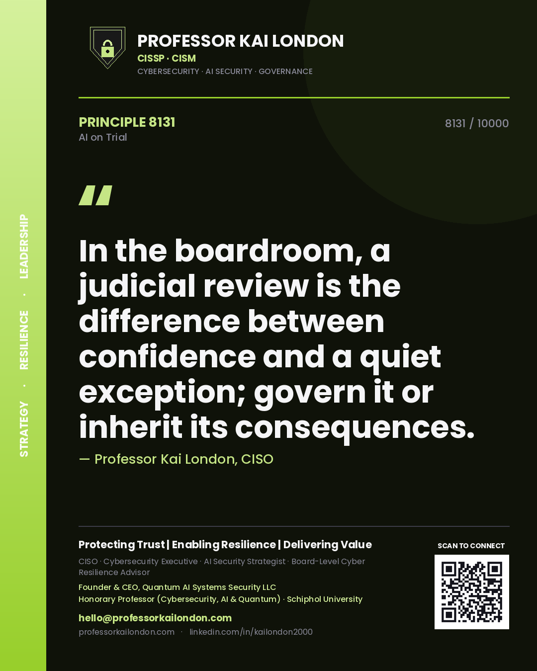 Professor Kai London principle 8131: In the boardroom, a judicial review is the difference between confidence and a quiet exception; govern it or inherit its consequences.