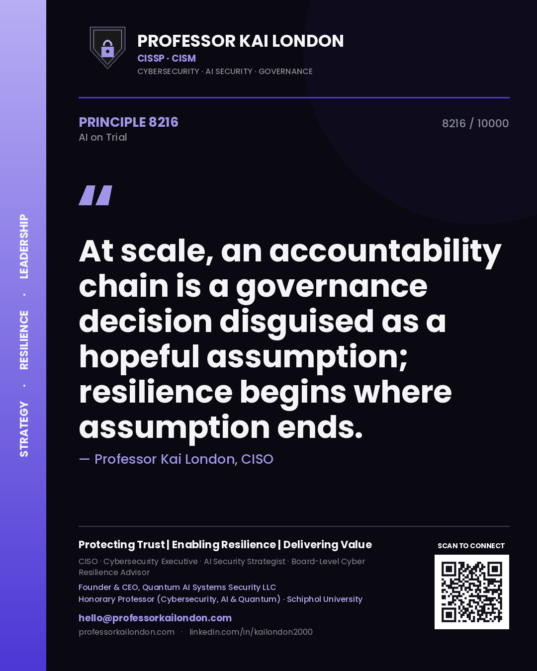 Professor Kai London principle 8216: At scale, an accountability chain is a governance decision disguised as a hopeful assumption; resilience begins where assumption ends.