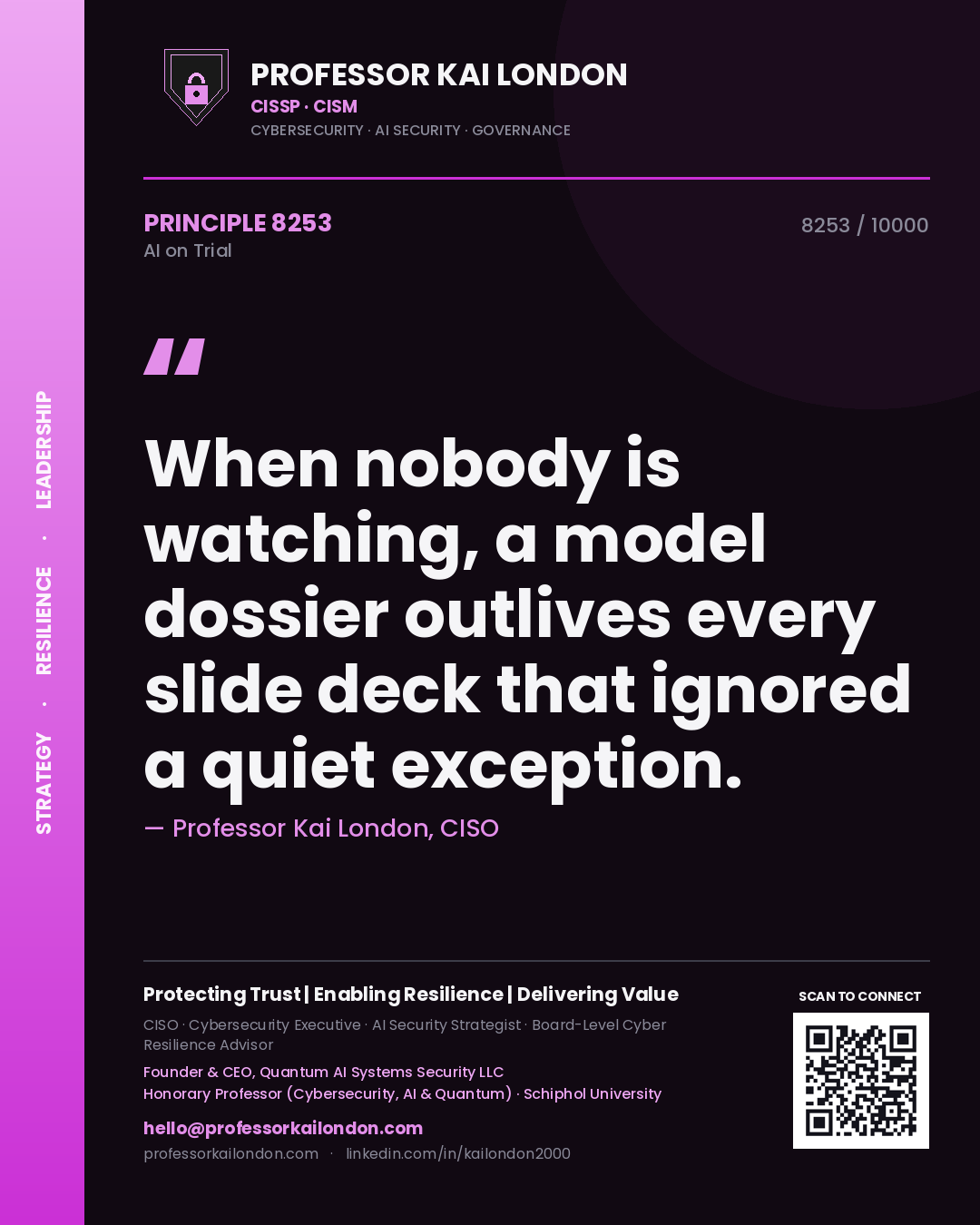 Professor Kai London principle 8253: When nobody is watching, a model dossier outlives every slide deck that ignored a quiet exception.