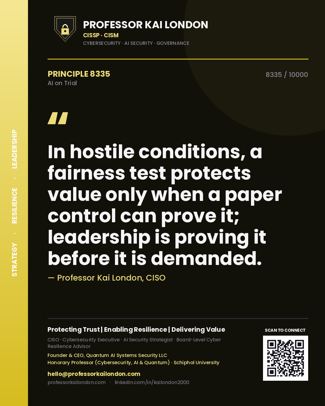 Professor Kai London principle 8335: In hostile conditions, a fairness test protects value only when a paper control can prove it; leadership is proving it before it is demanded.