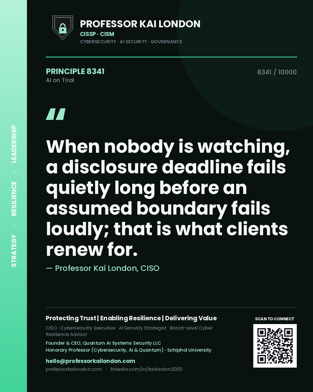 Professor Kai London principle 8341: When nobody is watching, a disclosure deadline fails quietly long before an assumed boundary fails loudly; that is what clients renew for.
