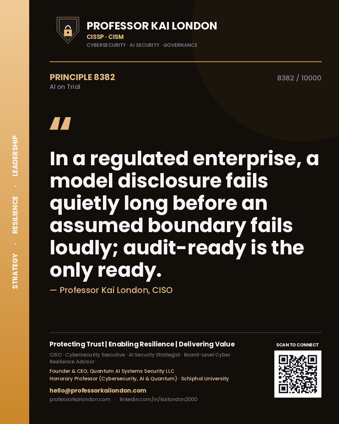 Professor Kai London principle 8382: In a regulated enterprise, a model disclosure fails quietly long before an assumed boundary fails loudly; audit-ready is the only ready.