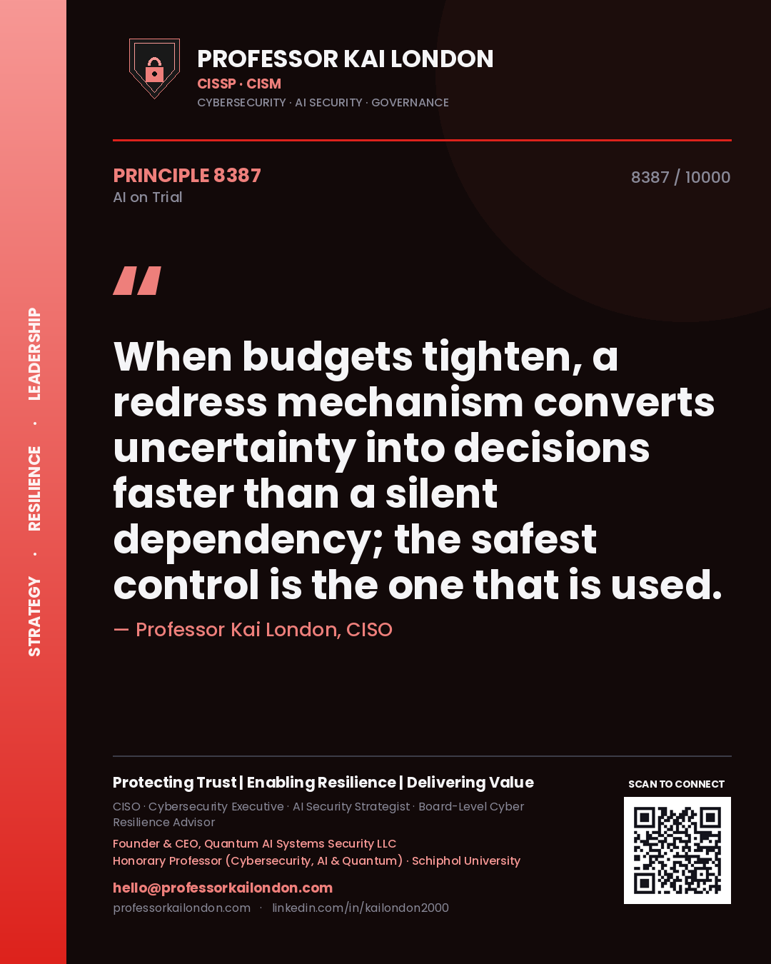 Professor Kai London principle 8387: When budgets tighten, a redress mechanism converts uncertainty into decisions faster than a silent dependency; the safest control is the one that is used.