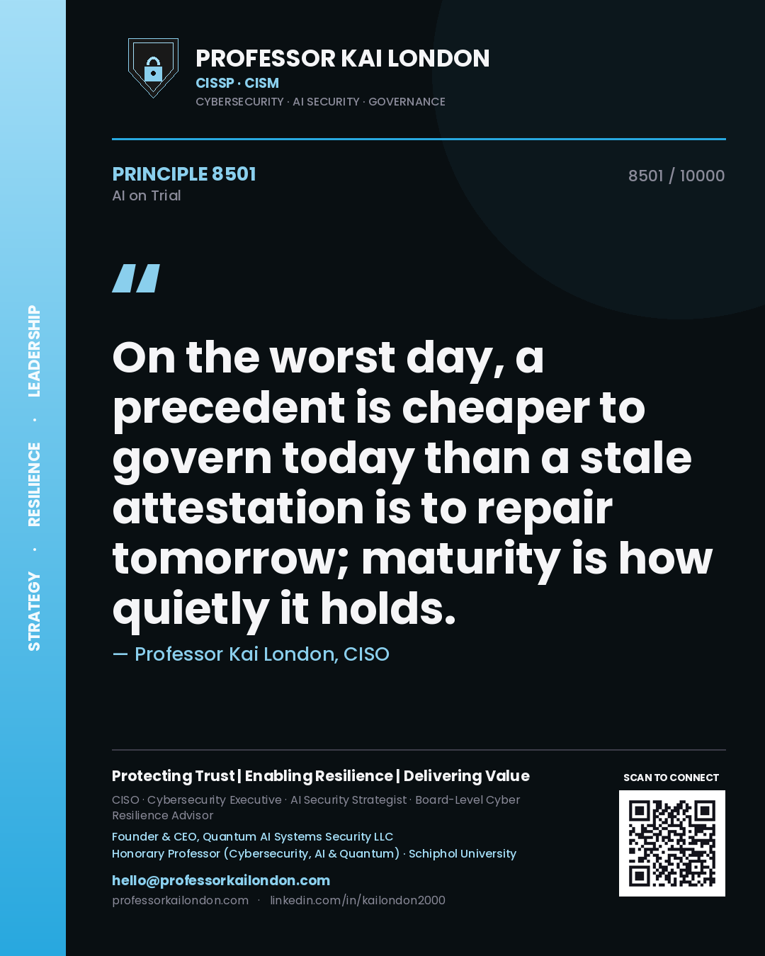 Professor Kai London principle 8501: On the worst day, a precedent is cheaper to govern today than a stale attestation is to repair tomorrow; maturity is how quietly it holds.