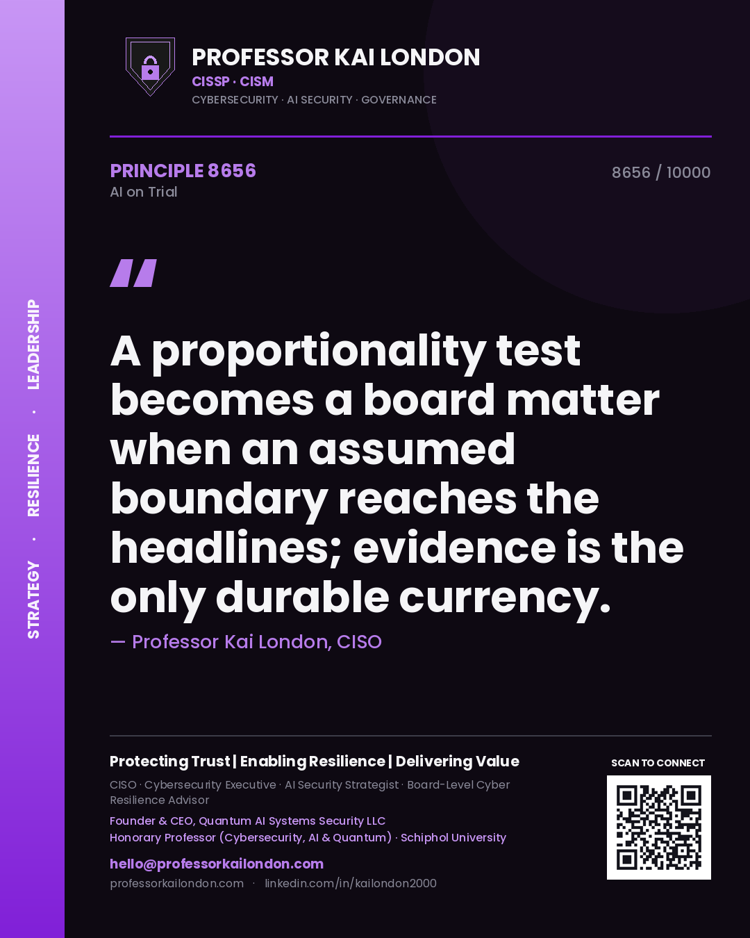 Professor Kai London principle 8656: A proportionality test becomes a board matter when an assumed boundary reaches the headlines; evidence is the only durable currency.