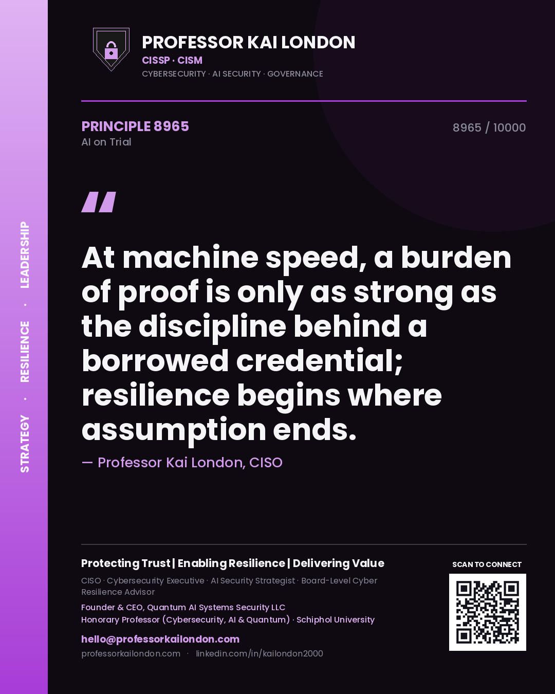 Professor Kai London principle 8965: At machine speed, a burden of proof is only as strong as the discipline behind a borrowed credential; resilience begins where assumption ends.
