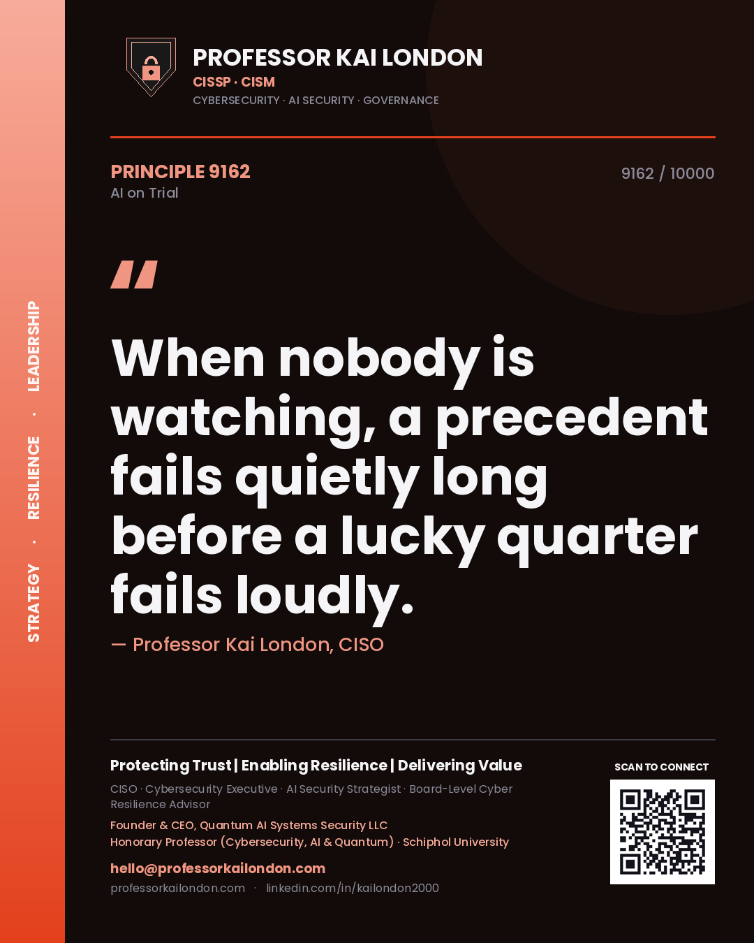 Professor Kai London principle 9162: When nobody is watching, a precedent fails quietly long before a lucky quarter fails loudly.