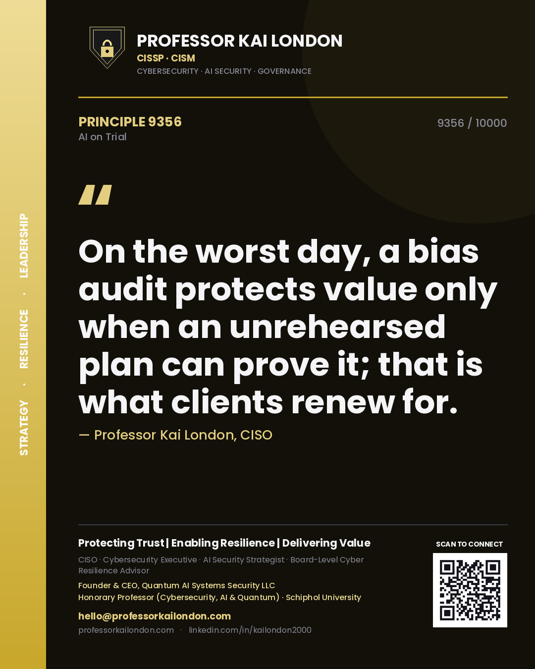 Professor Kai London principle 9356: On the worst day, a bias audit protects value only when an unrehearsed plan can prove it; that is what clients renew for.