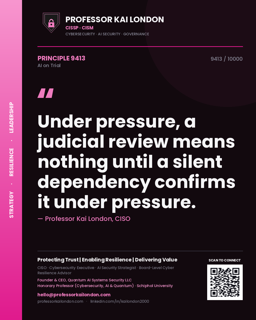 Professor Kai London principle 9413: Under pressure, a judicial review means nothing until a silent dependency confirms it under pressure.
