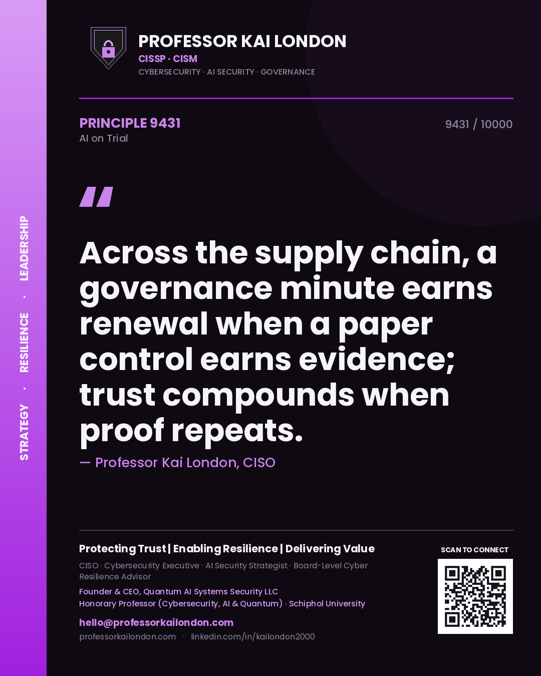 Professor Kai London principle 9431: Across the supply chain, a governance minute earns renewal when a paper control earns evidence; trust compounds when proof repeats.