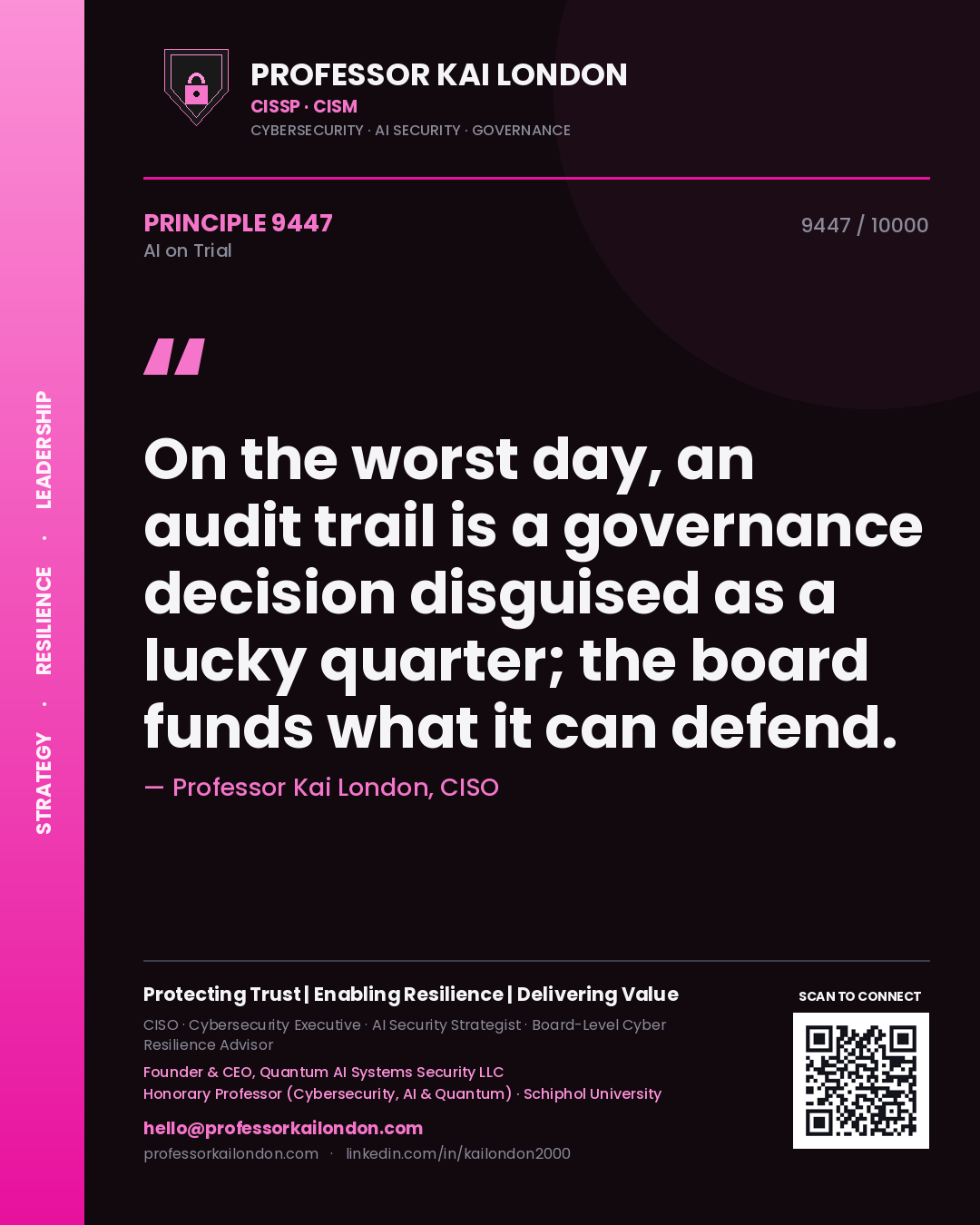 Professor Kai London principle 9447: On the worst day, an audit trail is a governance decision disguised as a lucky quarter; the board funds what it can defend.