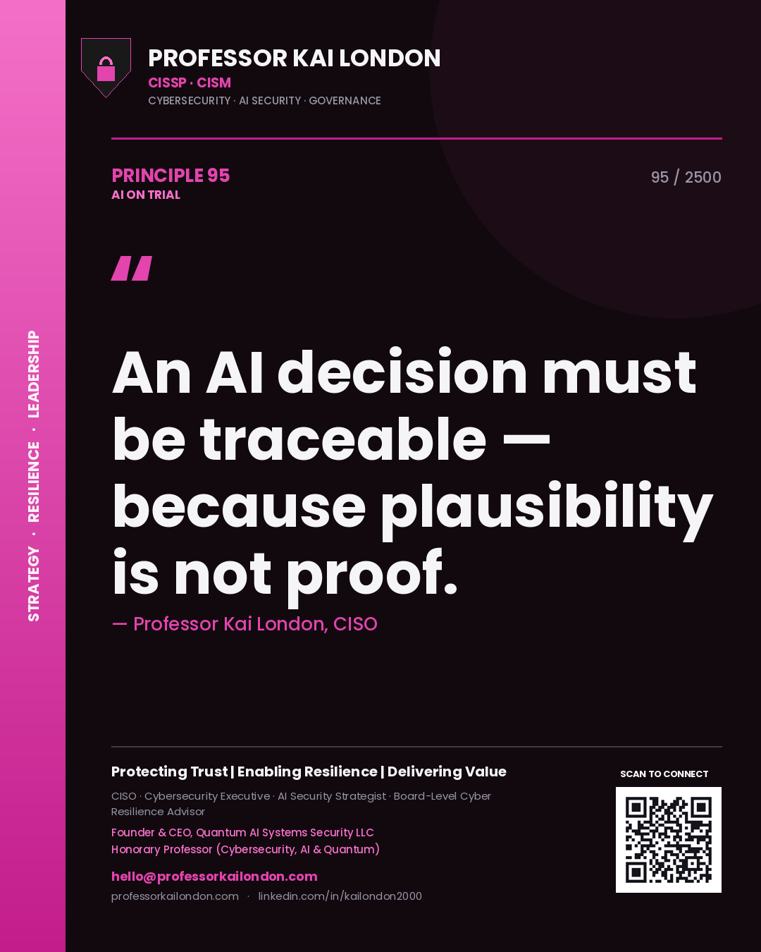 Professor Kai London principle 95: An AI decision must be traceable — because plausibility is not proof.