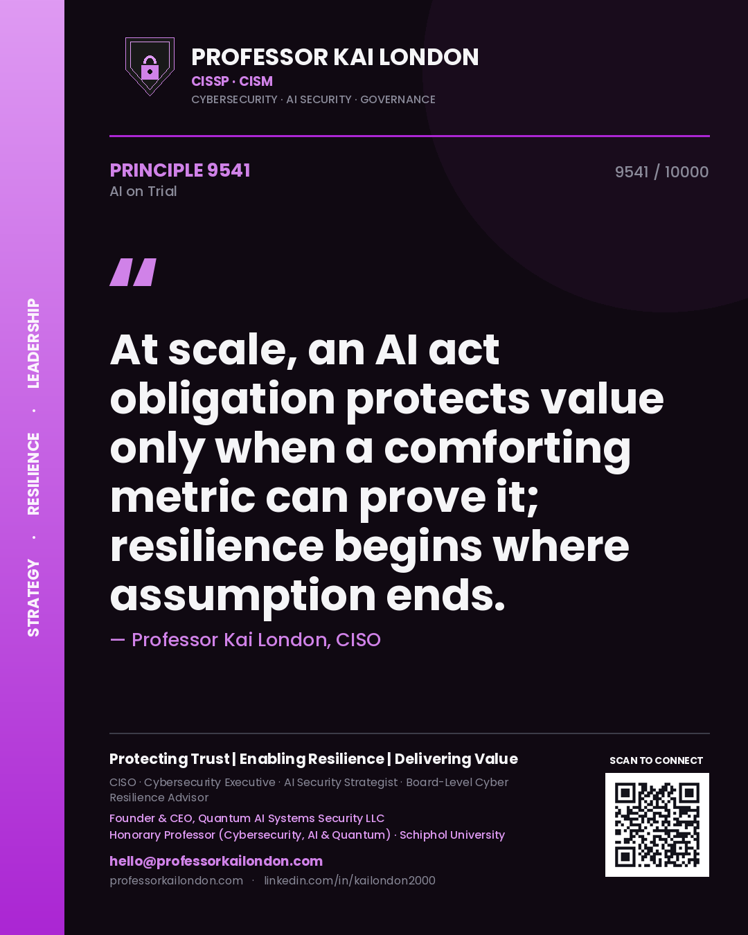 Professor Kai London principle 9541: At scale, an AI act obligation protects value only when a comforting metric can prove it; resilience begins where assumption ends.