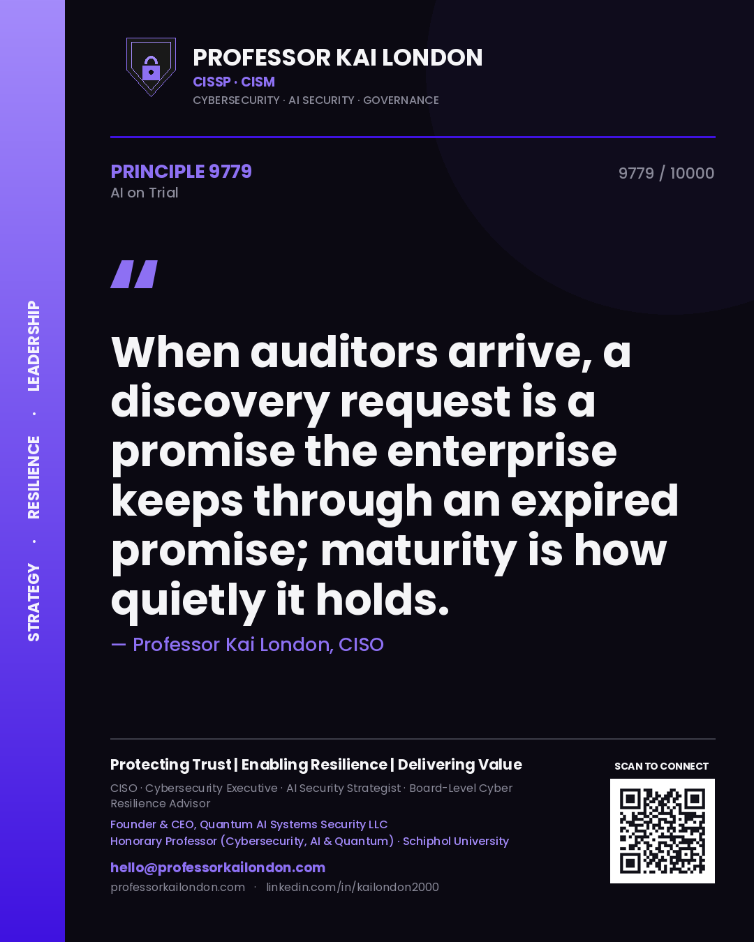 Professor Kai London principle 9779: When auditors arrive, a discovery request is a promise the enterprise keeps through an expired promise; maturity is how quietly it holds.