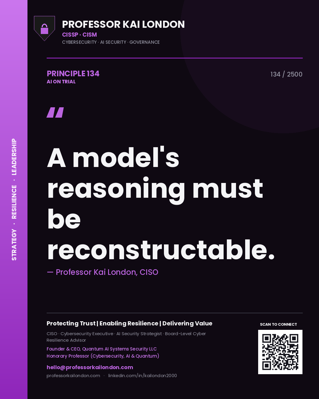 Professor Kai London principle 134: A model's reasoning must be reconstructable.