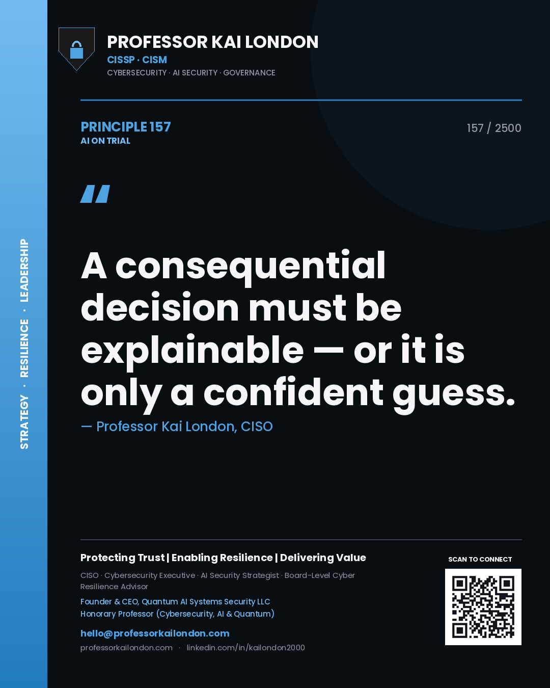 Professor Kai London principle 157: A consequential decision must be explainable — or it is only a confident guess.