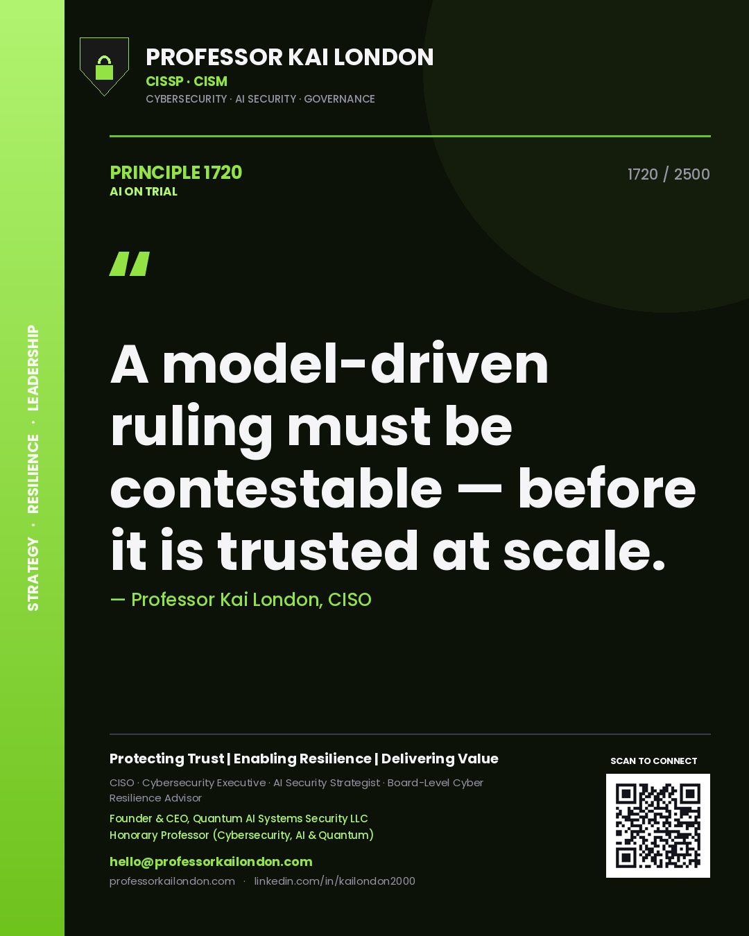 Professor Kai London principle 1720: A model-driven ruling must be contestable — before it is trusted at scale.
