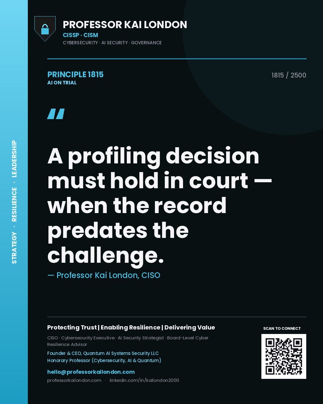 Professor Kai London principle 1815: A profiling decision must hold in court — when the record predates the challenge.