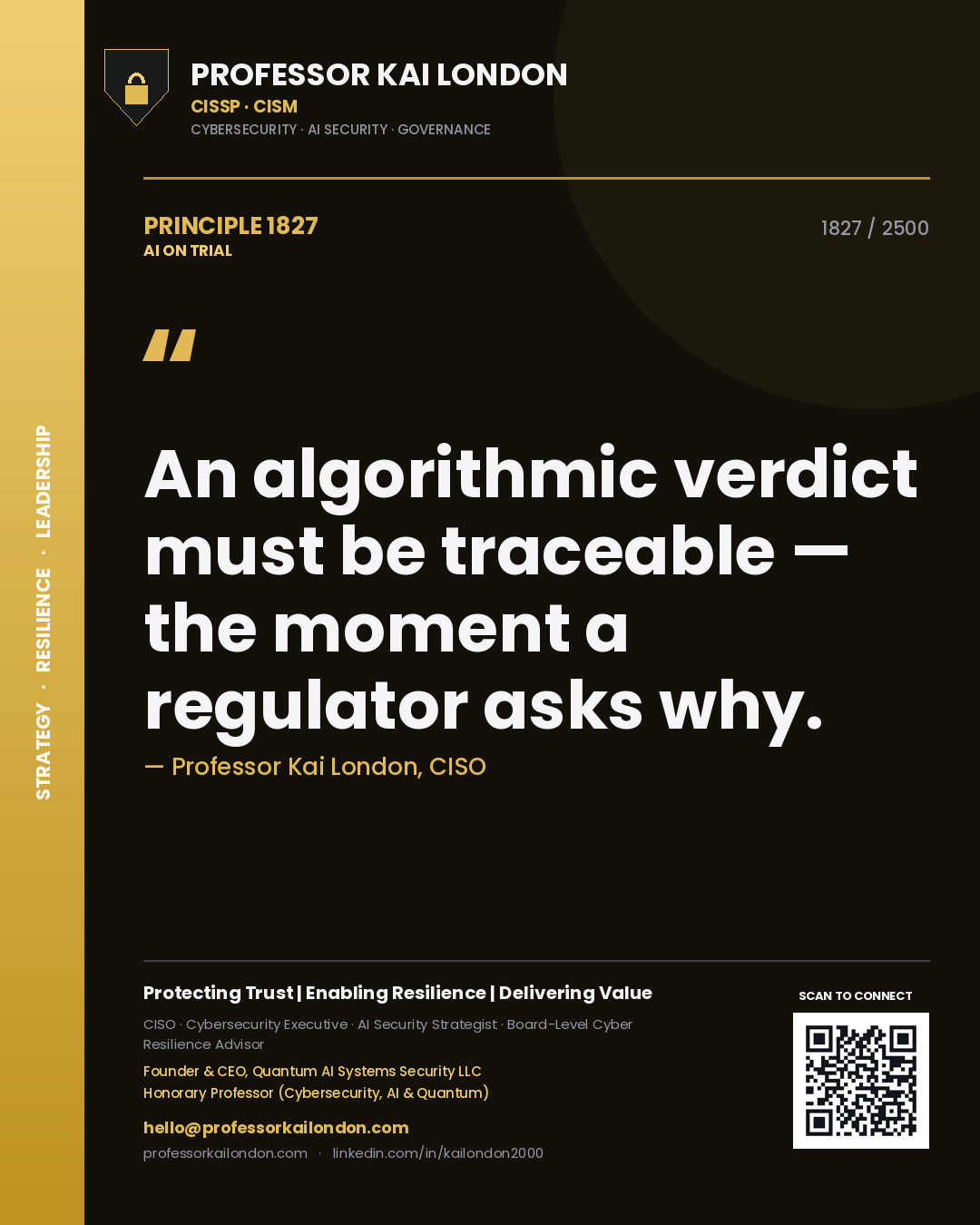 Professor Kai London principle 1827: An algorithmic verdict must be traceable — the moment a regulator asks why.