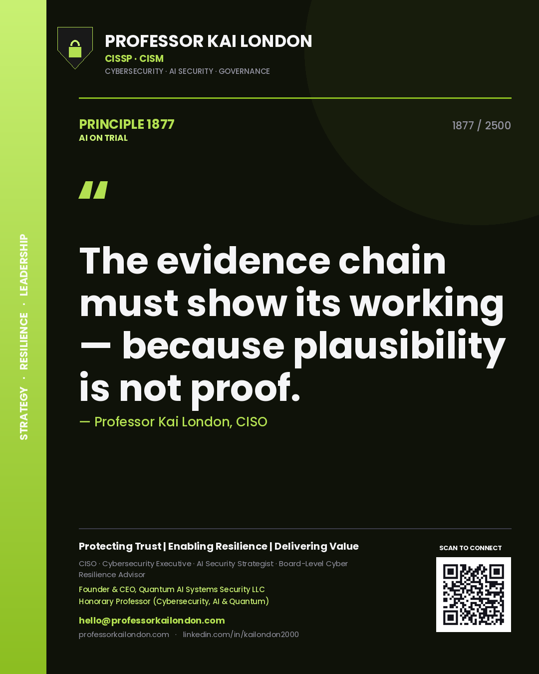 Professor Kai London principle 1877: The evidence chain must show its working — because plausibility is not proof.