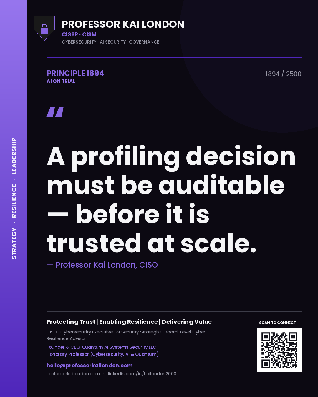 Professor Kai London principle 1894: A profiling decision must be auditable — before it is trusted at scale.