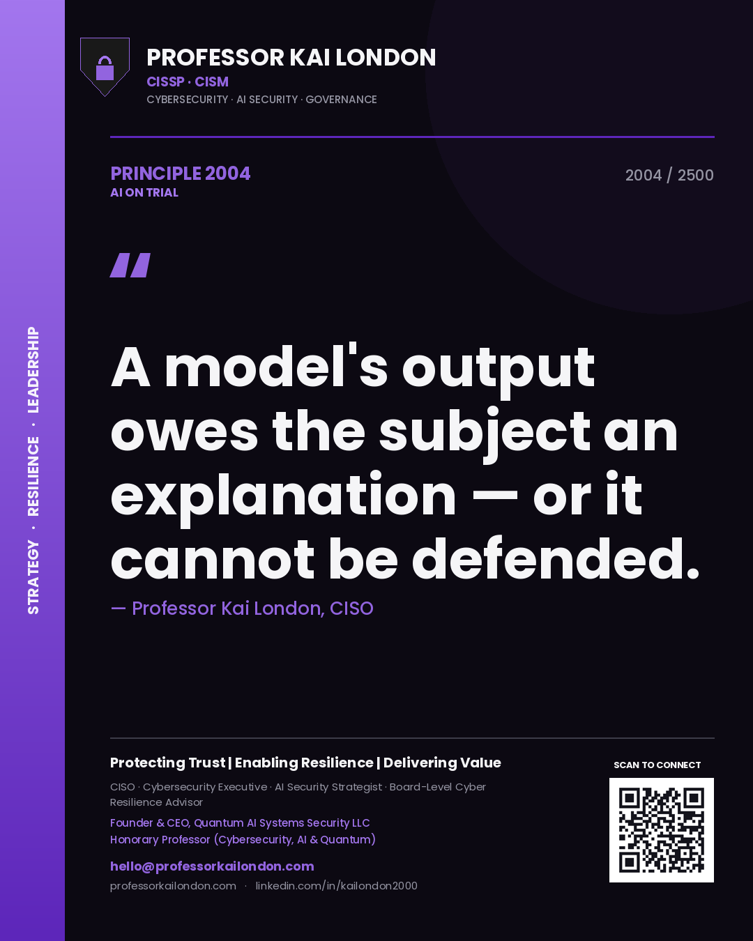 Professor Kai London principle 2004: A model's output owes the subject an explanation — or it cannot be defended.
