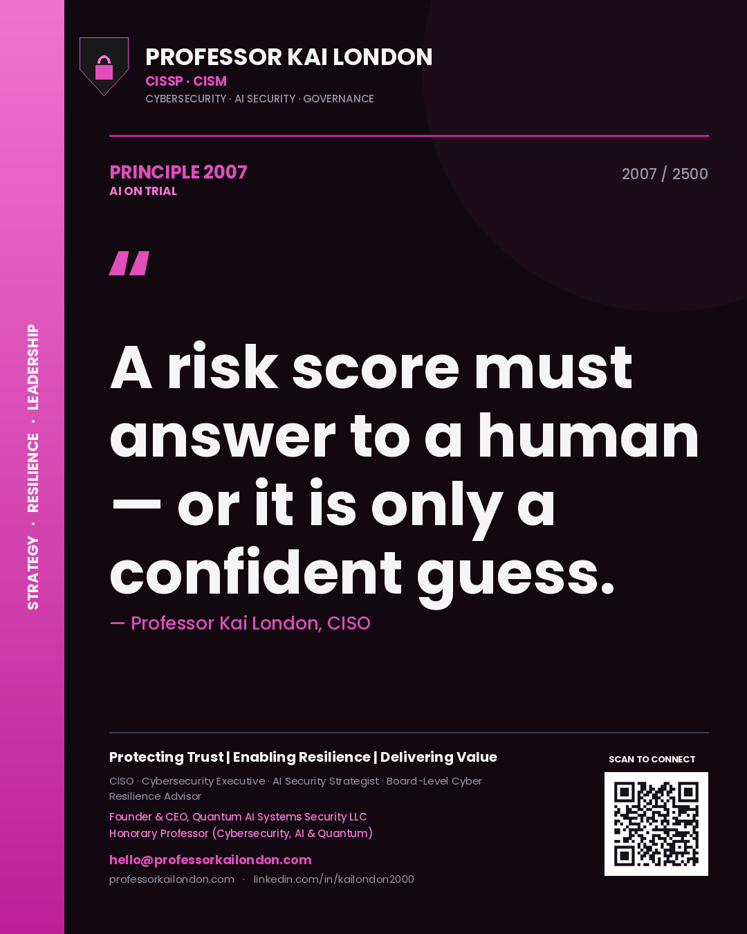 Professor Kai London principle 2007: A risk score must answer to a human — or it is only a confident guess.