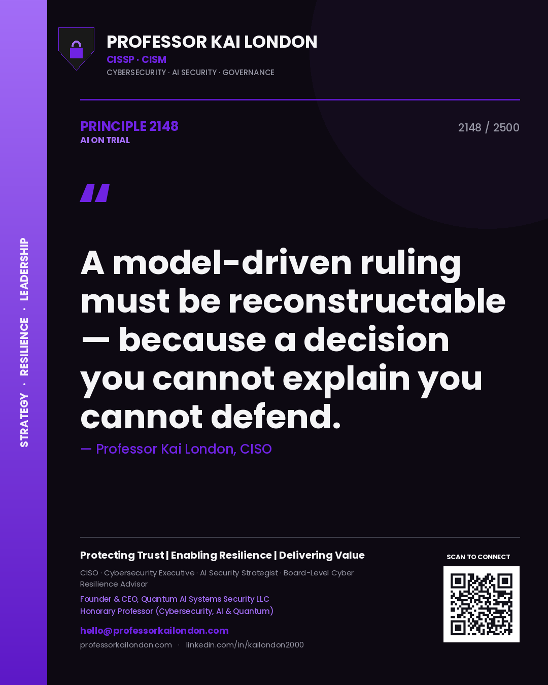 Professor Kai London principle 2148: A model-driven ruling must be reconstructable — because a decision you cannot explain you cannot defend.