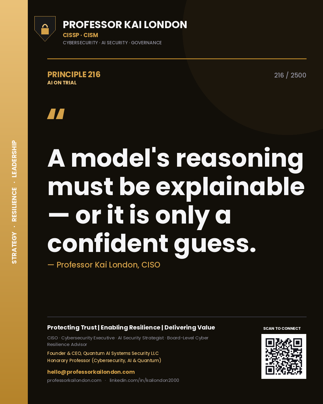 Professor Kai London principle 216: A model's reasoning must be explainable — or it is only a confident guess.