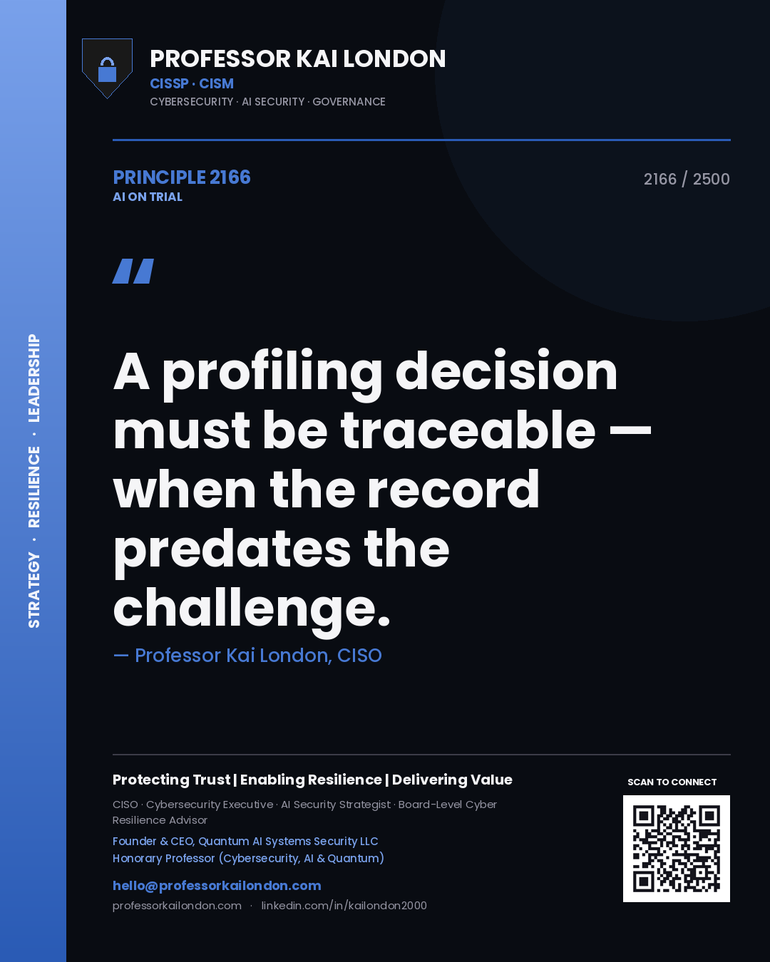 Professor Kai London principle 2166: A profiling decision must be traceable — when the record predates the challenge.