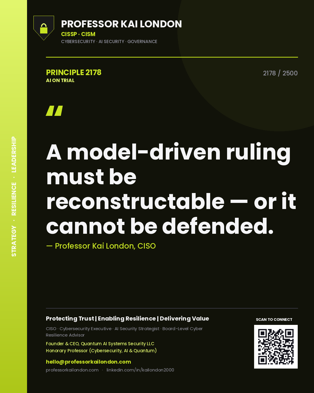 Professor Kai London principle 2178: A model-driven ruling must be reconstructable — or it cannot be defended.