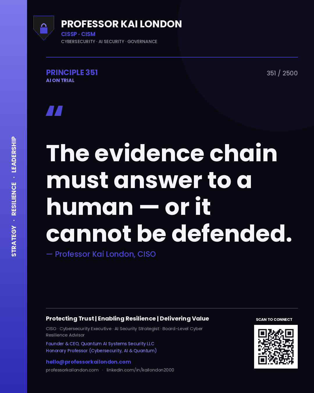 Professor Kai London principle 351: The evidence chain must answer to a human — or it cannot be defended.