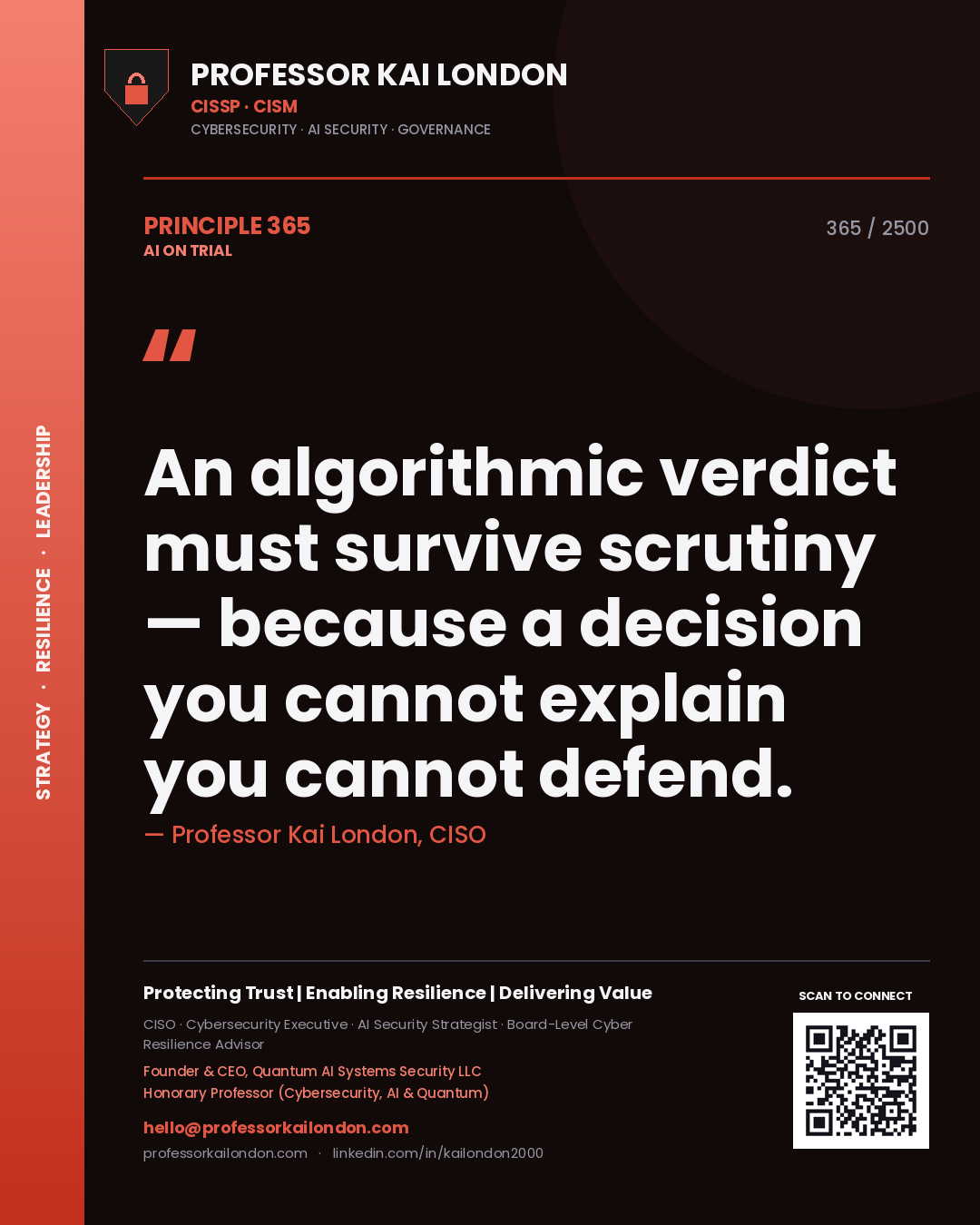Professor Kai London principle 365: An algorithmic verdict must survive scrutiny — because a decision you cannot explain you cannot defend.