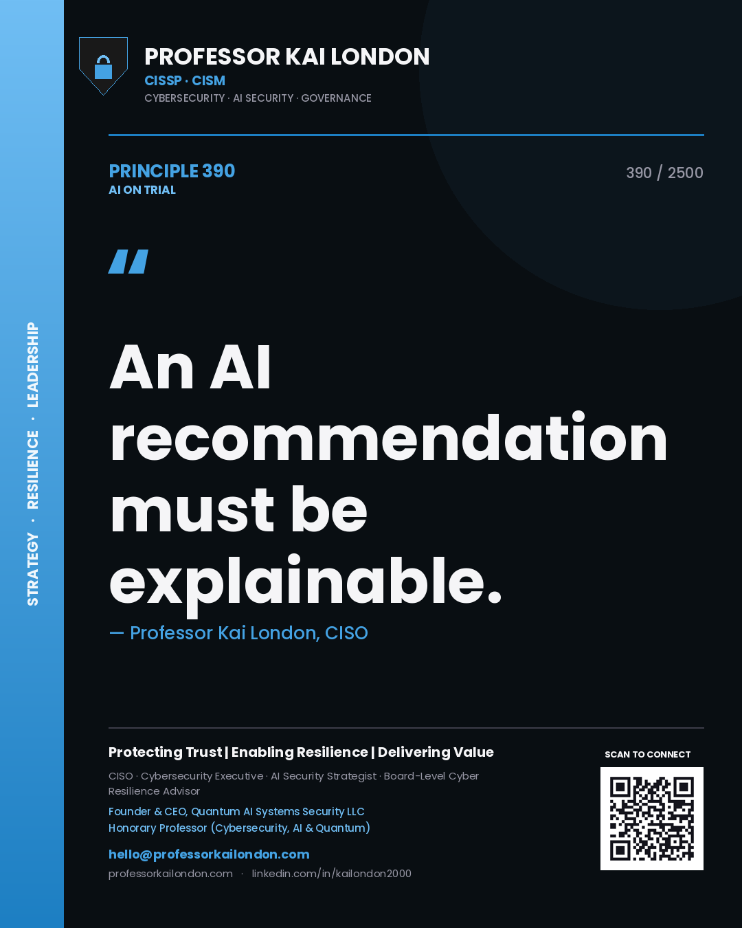 Professor Kai London principle 390: An AI recommendation must be explainable.