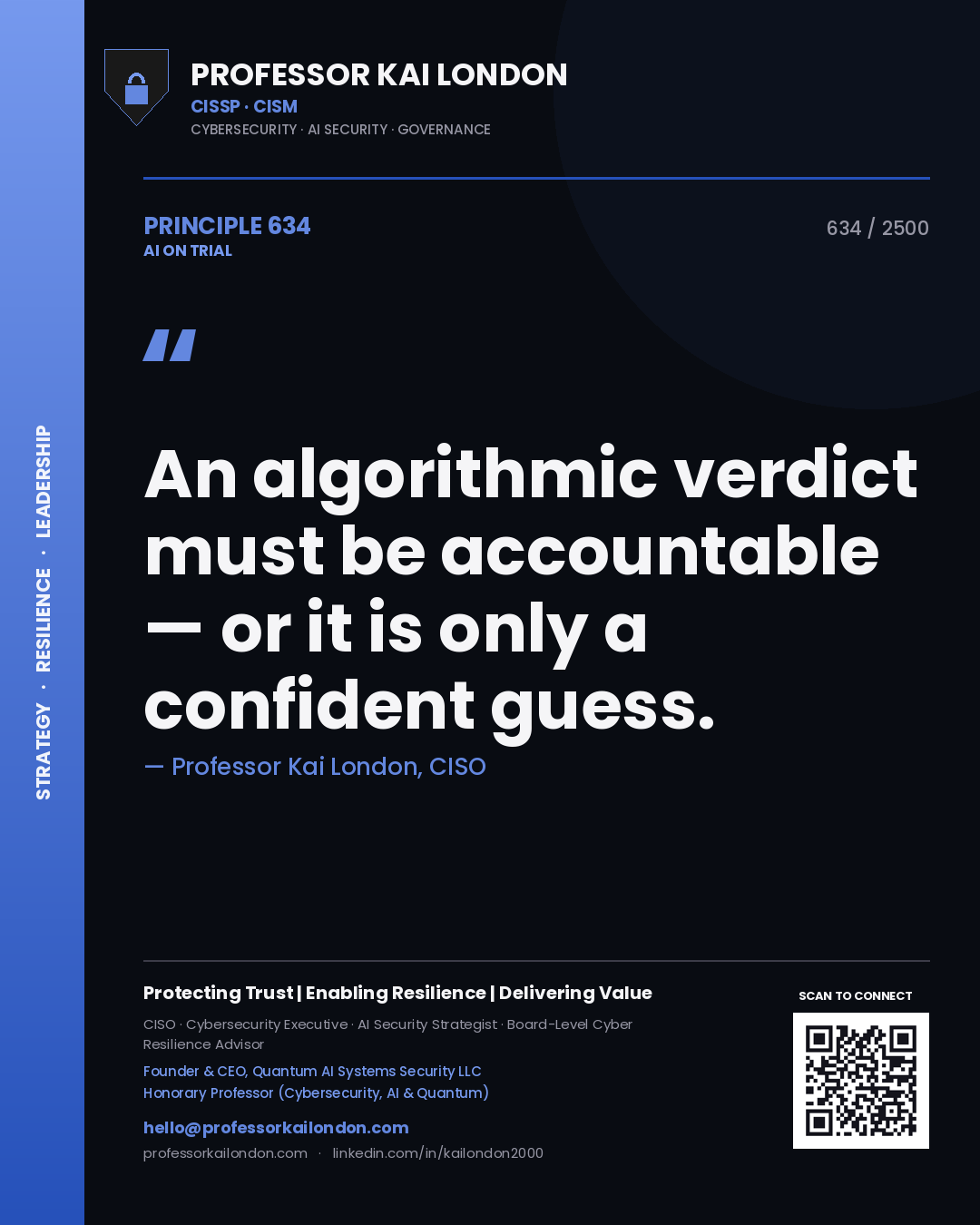 Professor Kai London principle 634: An algorithmic verdict must be accountable — or it is only a confident guess.