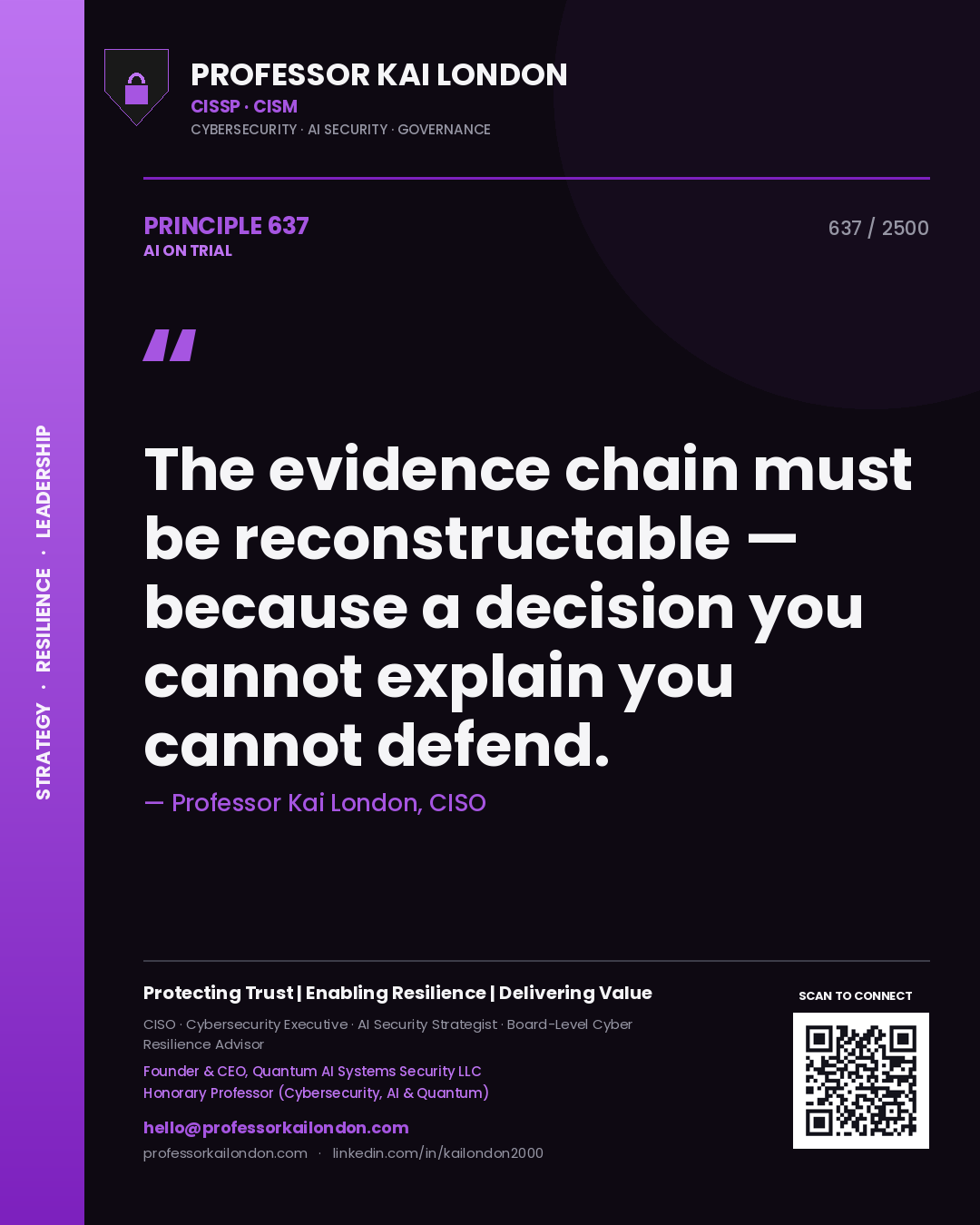 Professor Kai London principle 637: The evidence chain must be reconstructable — because a decision you cannot explain you cannot defend.
