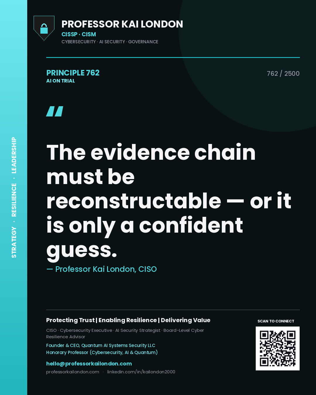 Professor Kai London principle 762: The evidence chain must be reconstructable — or it is only a confident guess.