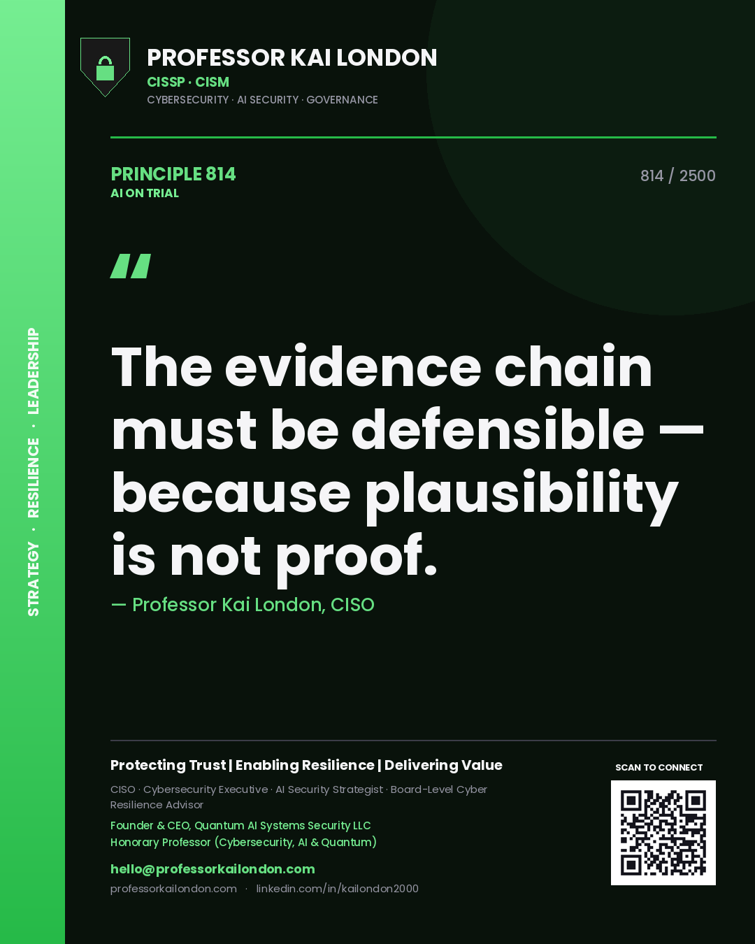 Professor Kai London principle 814: The evidence chain must be defensible — because plausibility is not proof.
