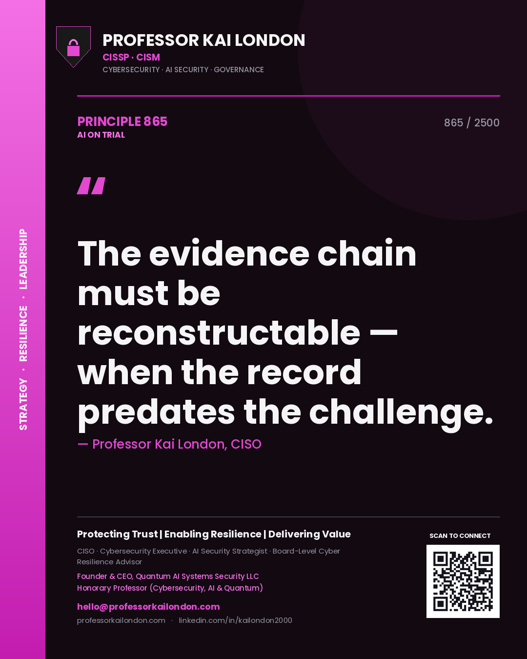 Professor Kai London principle 865: The evidence chain must be reconstructable — when the record predates the challenge.