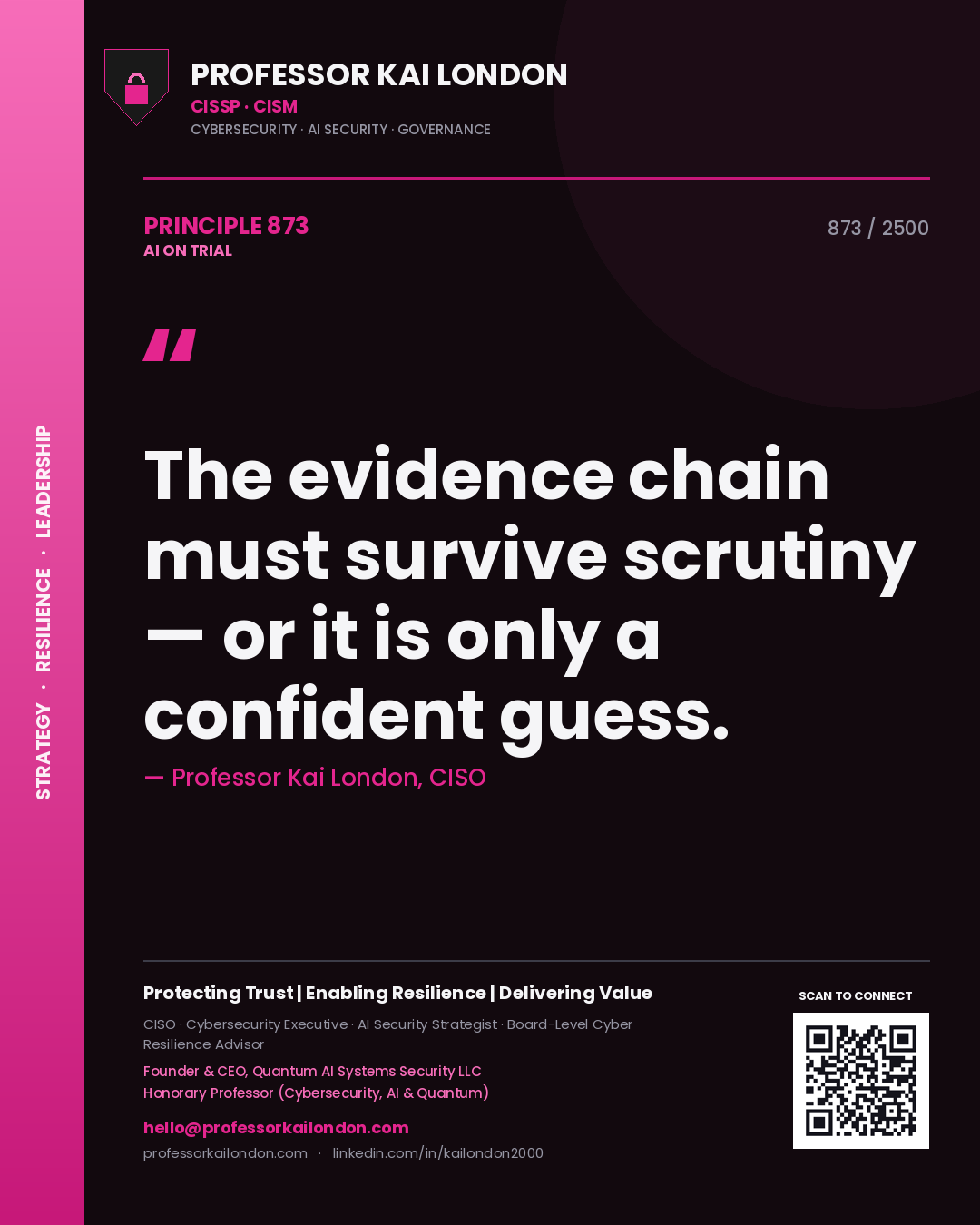 Professor Kai London principle 873: The evidence chain must survive scrutiny — or it is only a confident guess.