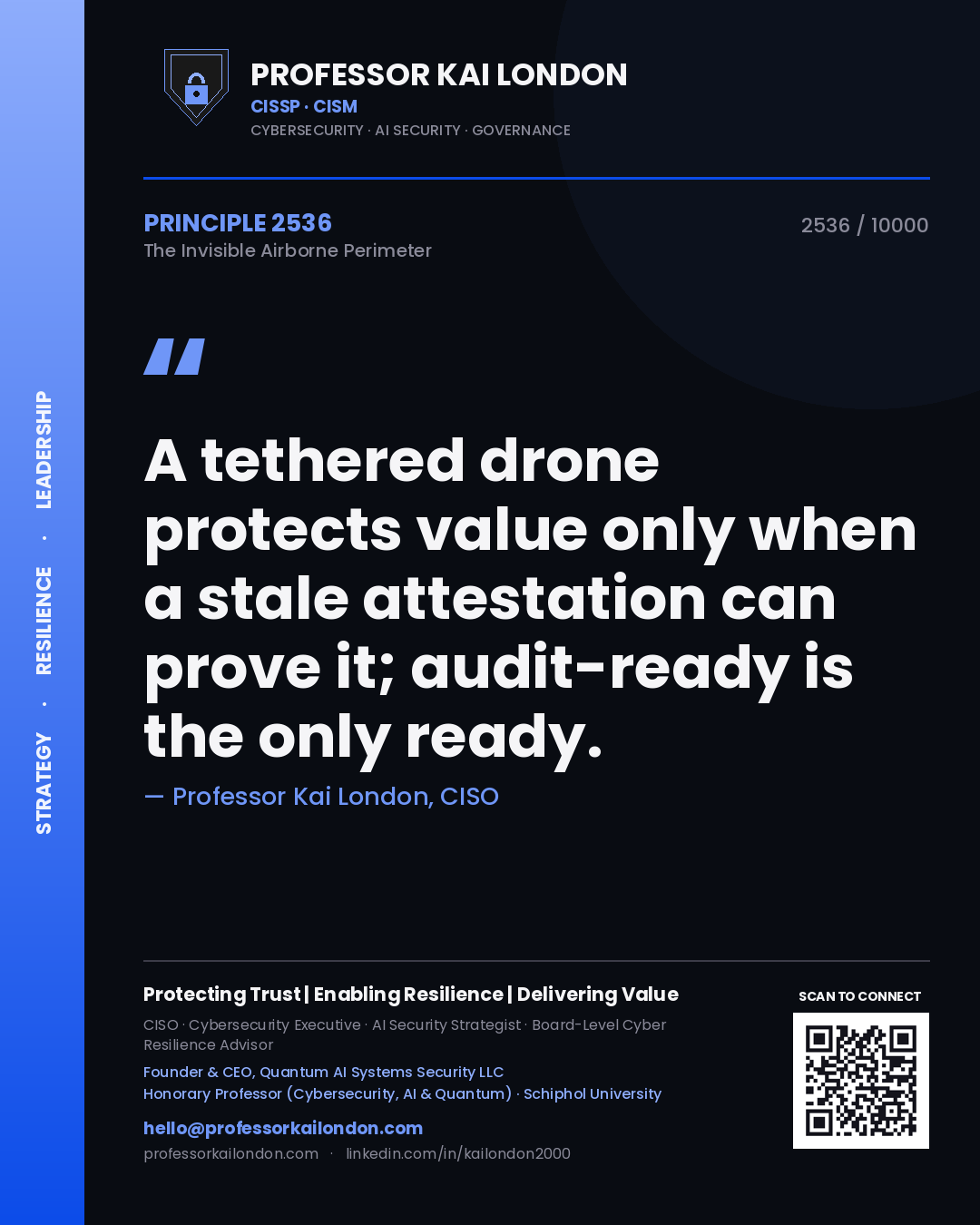 Professor Kai London principle 2536: A tethered drone protects value only when a stale attestation can prove it; audit-ready is the only ready.