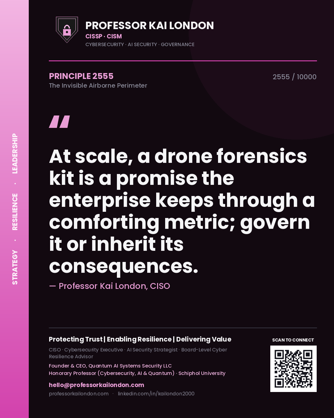 Professor Kai London principle 2555: At scale, a drone forensics kit is a promise the enterprise keeps through a comforting metric; govern it or inherit its consequences.
