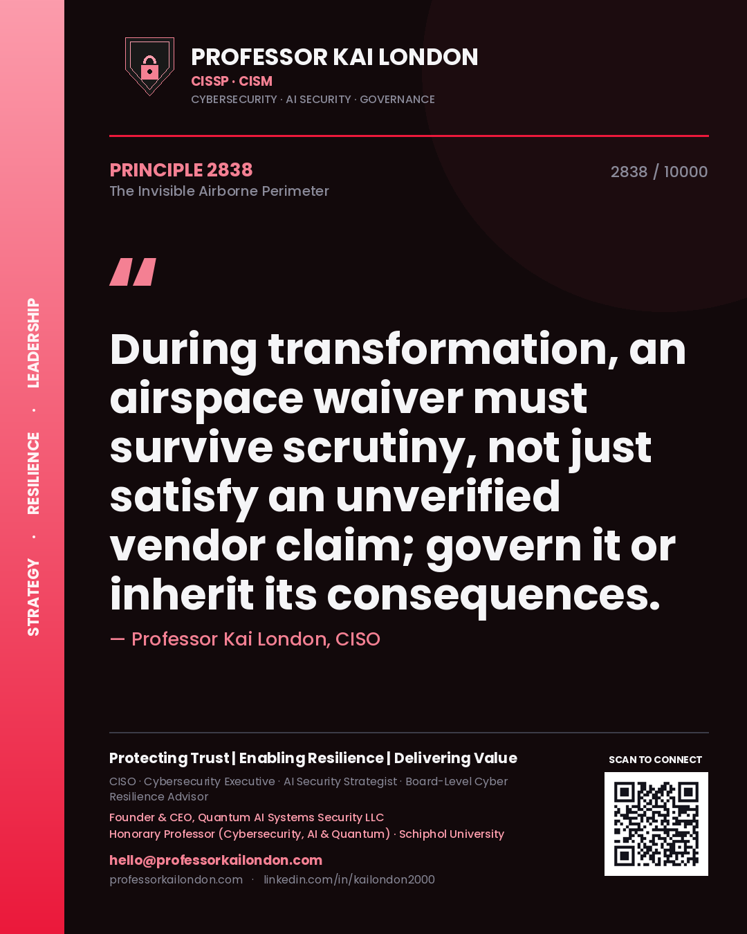 Professor Kai London principle 2838: During transformation, an airspace waiver must survive scrutiny, not just satisfy an unverified vendor claim; govern it or inherit its consequences.