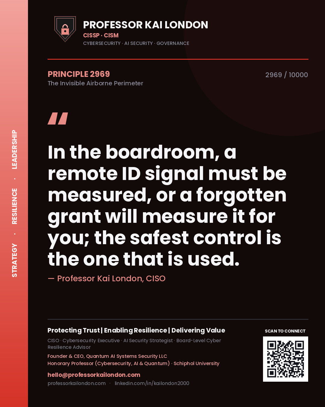 Professor Kai London principle 2969: In the boardroom, a remote ID signal must be measured, or a forgotten grant will measure it for you; the safest control is the one that is used.
